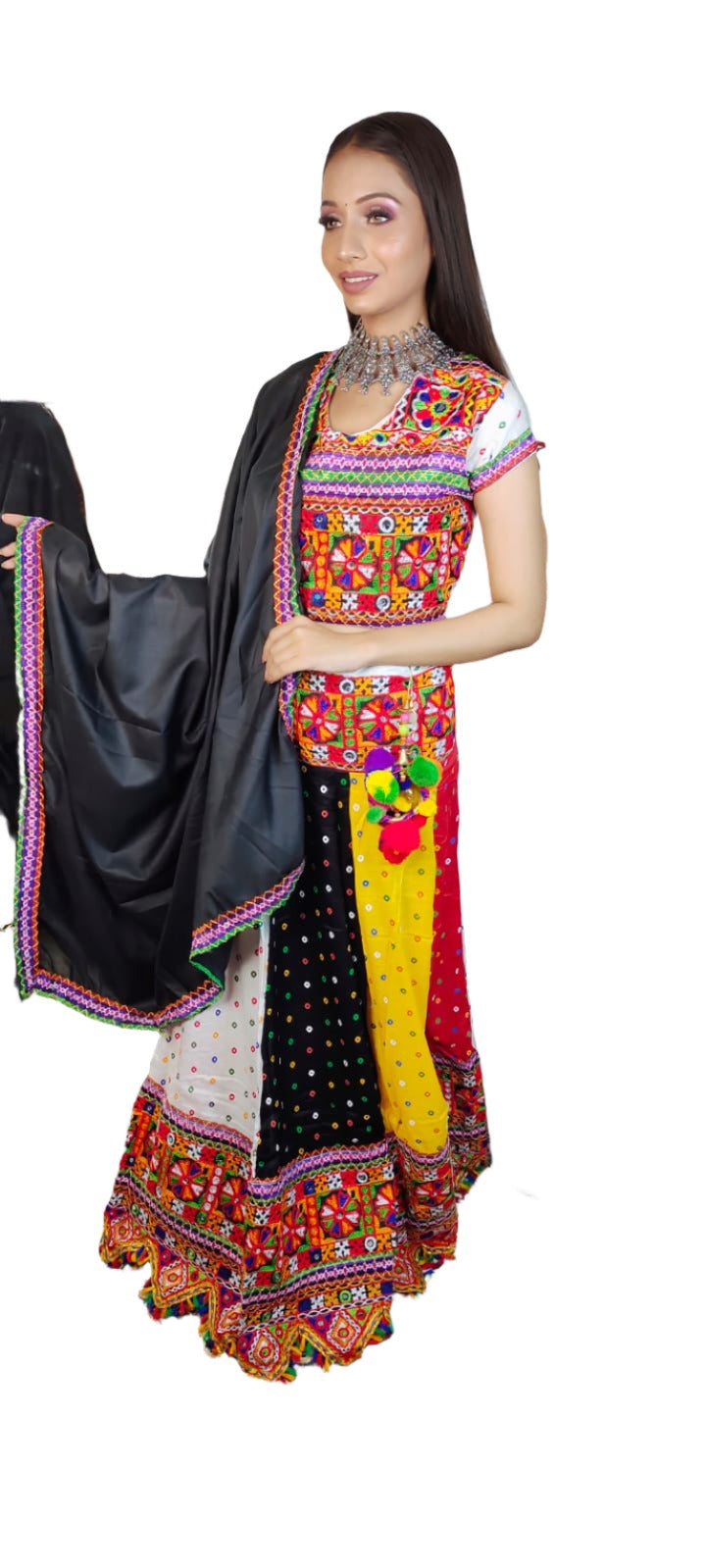 Multicolor Gujrati Navratre Bandhani Lahenga for women