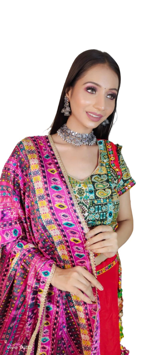 Navaratri-Garba special Chaniya choli Lehanga sets embroidery and fabric detail - Neha Couture Indian Fashion