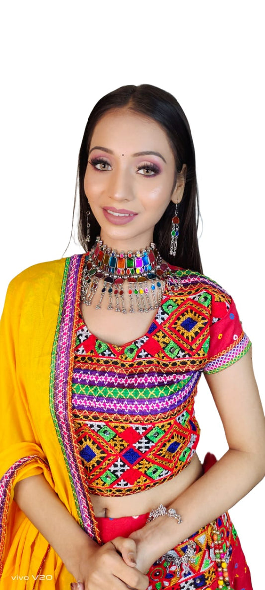 Navratri Lehenga Choli embroidery and fabric detail - Neha Couture Indian Fashion