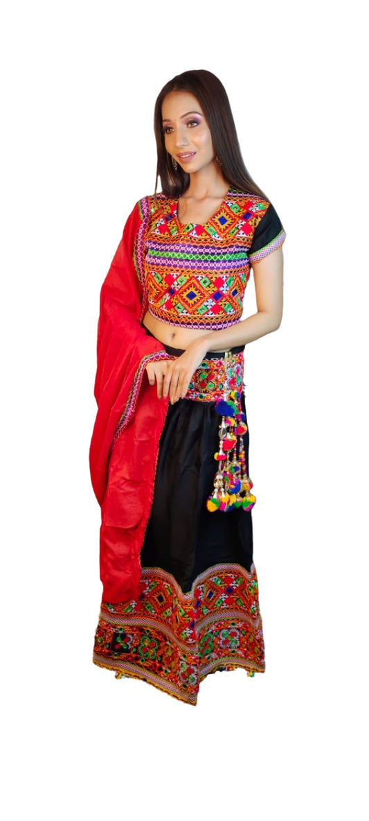 Cotton Embroidered Chaniya Choli embroidery and fabric detail - Neha Couture Indian Fashion