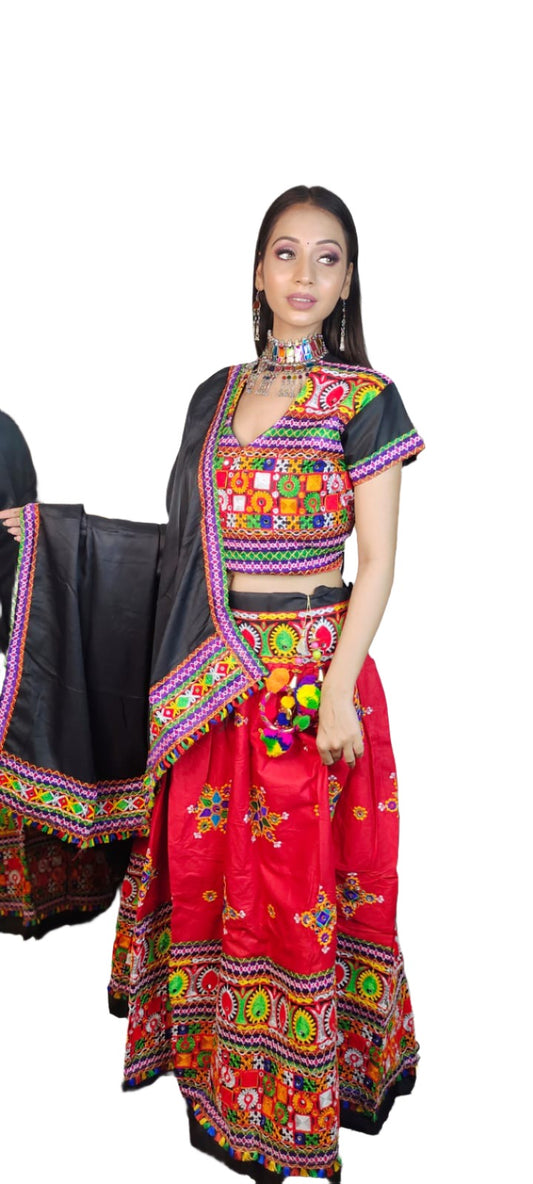 Navratre Lehenga Choli with Dupatta and embroidery and fabric detail - Neha Couture Indian Fashion