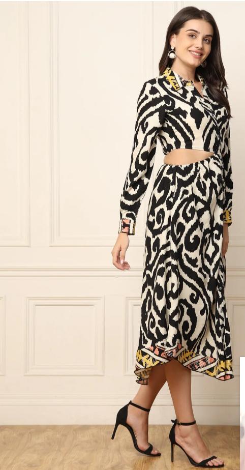 Abstract Printed Waist Cut Out Designed Women Shirt embroidery and fabric detail - Neha Couture Indian Fashion