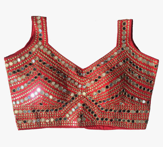Women's Silk Blouse Embroidery Work Real Mirror Sleeveless Readymade V Neck in Munich