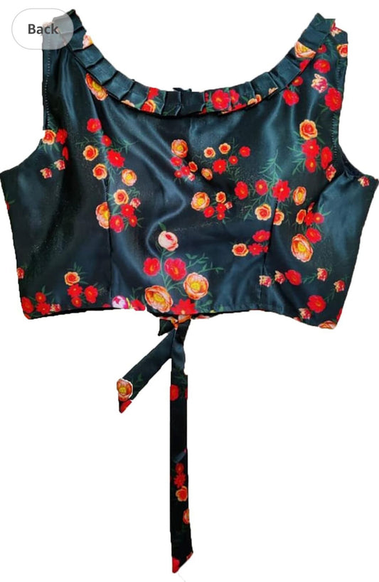 Women's Multicolor Deep V Neck Heavy Shiny Gota Satin Sleeveless Blouse in Berlin