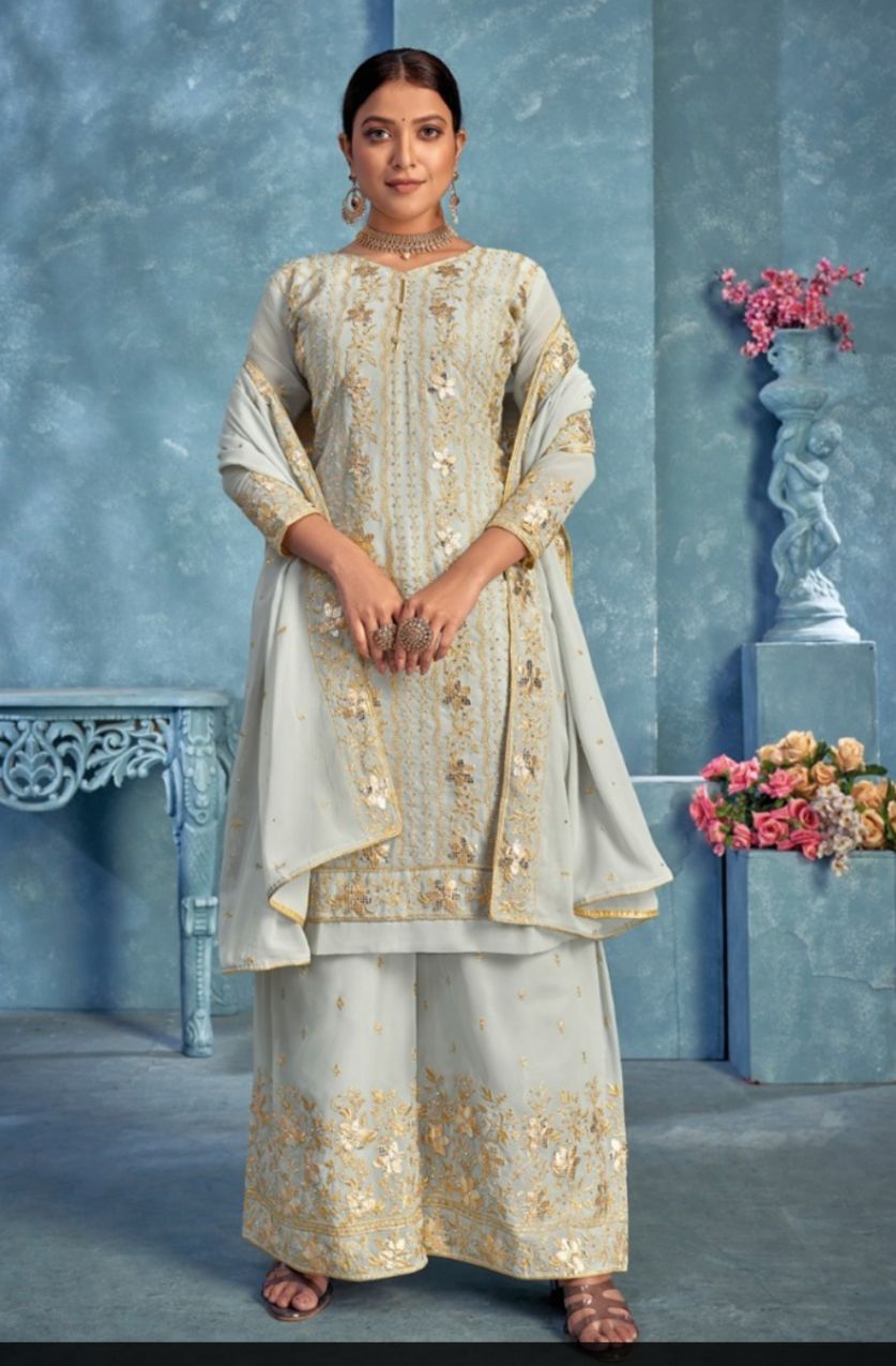 Grey Gota Work Georgette Festive Sharara Suit in Berlin