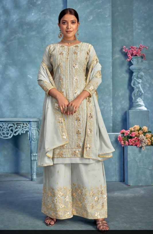 Grey Gota Work Georgette Festive Sharara Suit in Berlin