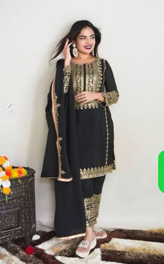 Elegant Pure Chinnon Silk Embroidery Pant Suit in Munich
