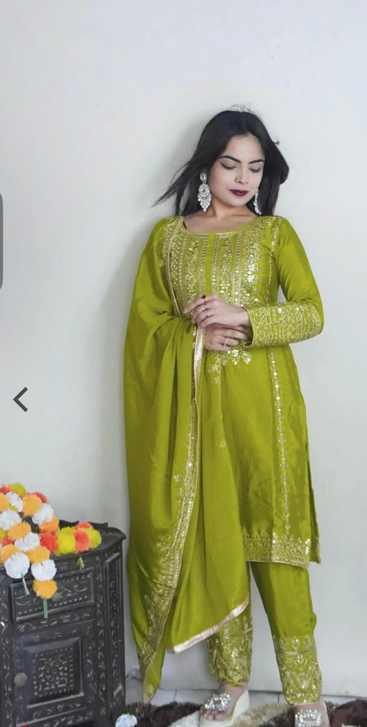 Elegant Pure Chinnon Silk Embroidery Pant Suit in Munich