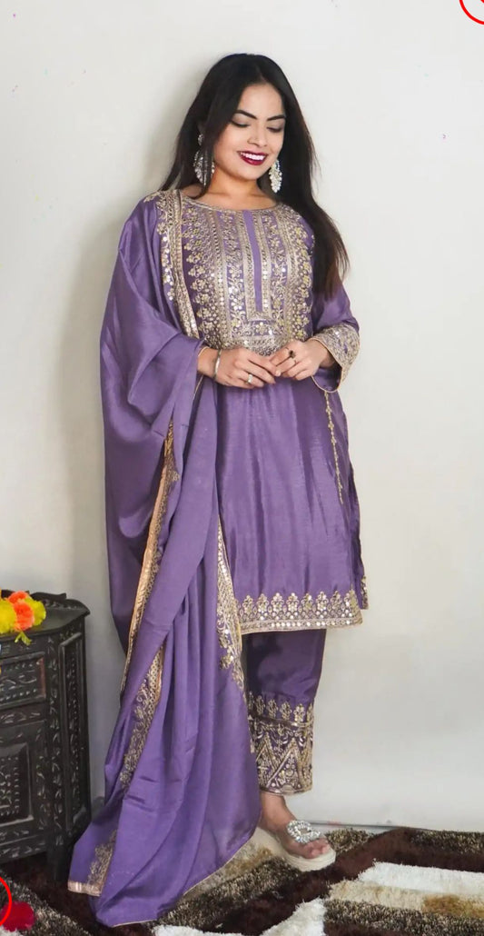 Elegant Pure Chinnon Silk Embroidery Pant Suit in Berlin