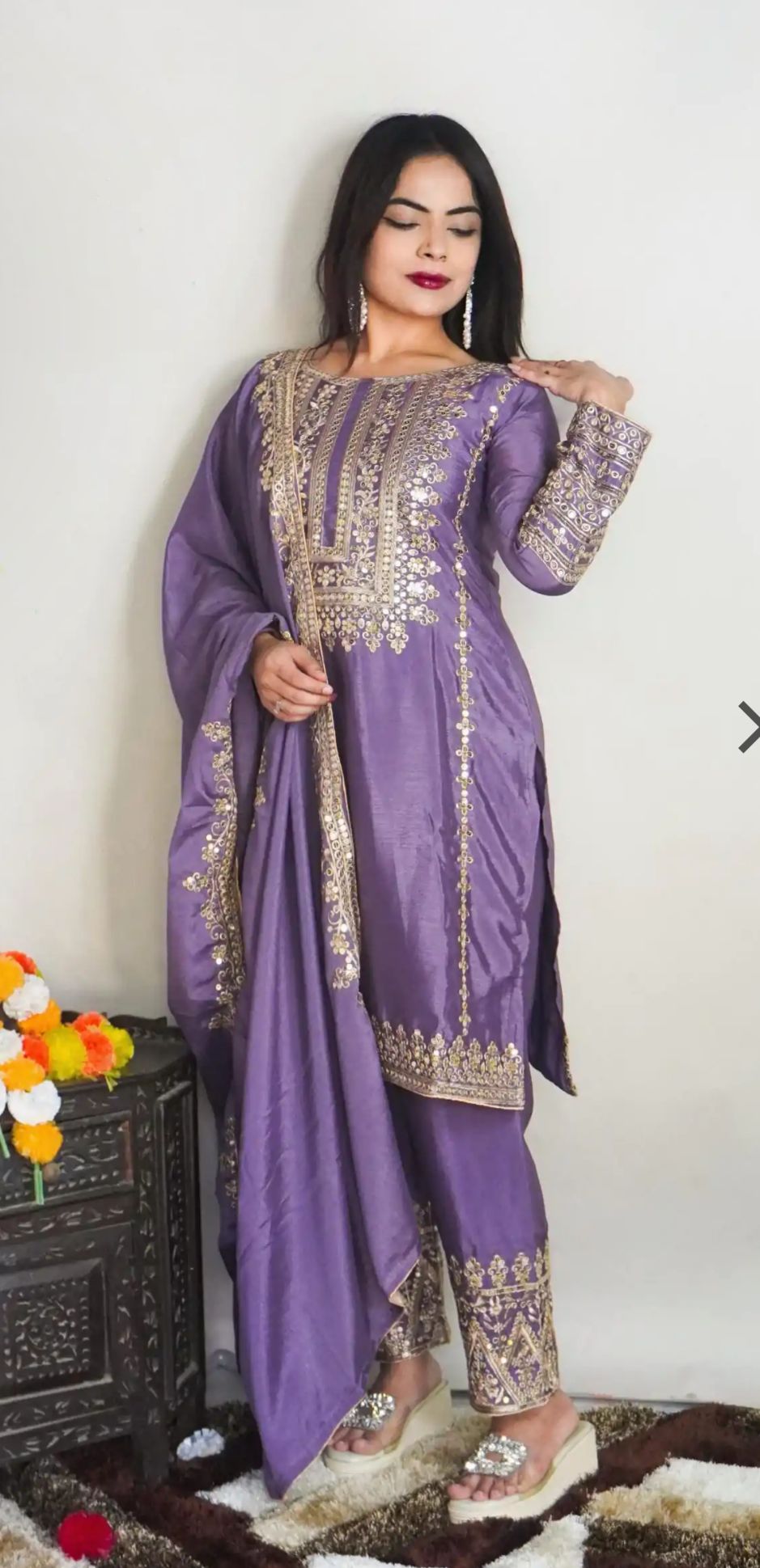 Elegant Pure Chinnon Silk Embroidery Pant Suit in Berlin
