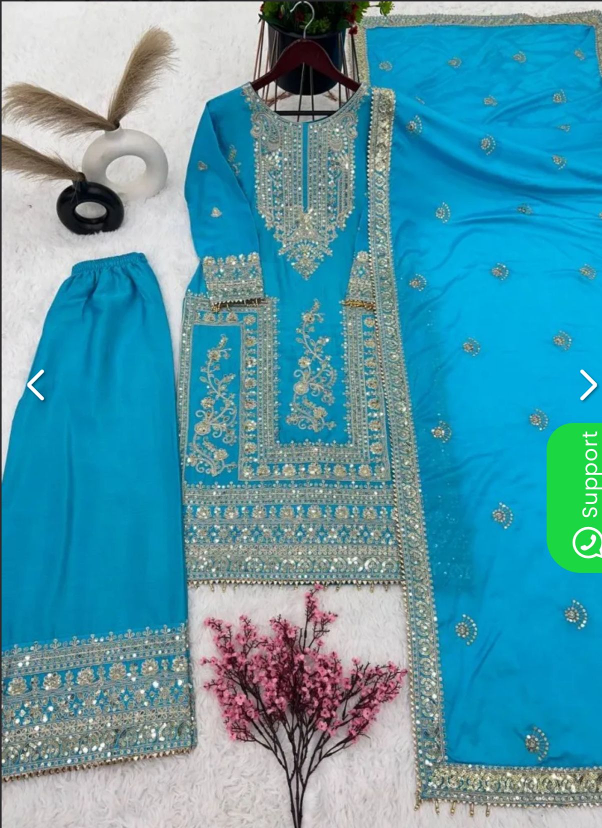 Sky Color Designer Palazzo Suit in Chinon With Sequence Embroidery Work in Berlin