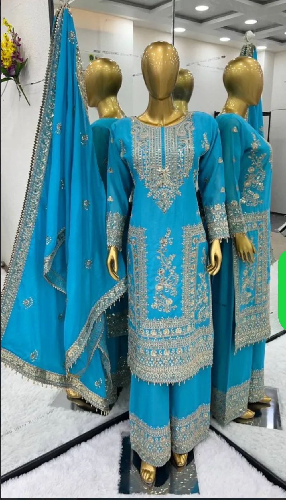 Sky Color Designer Palazzo Suit in Chinon With Sequence Embroidery Work in Berlin
