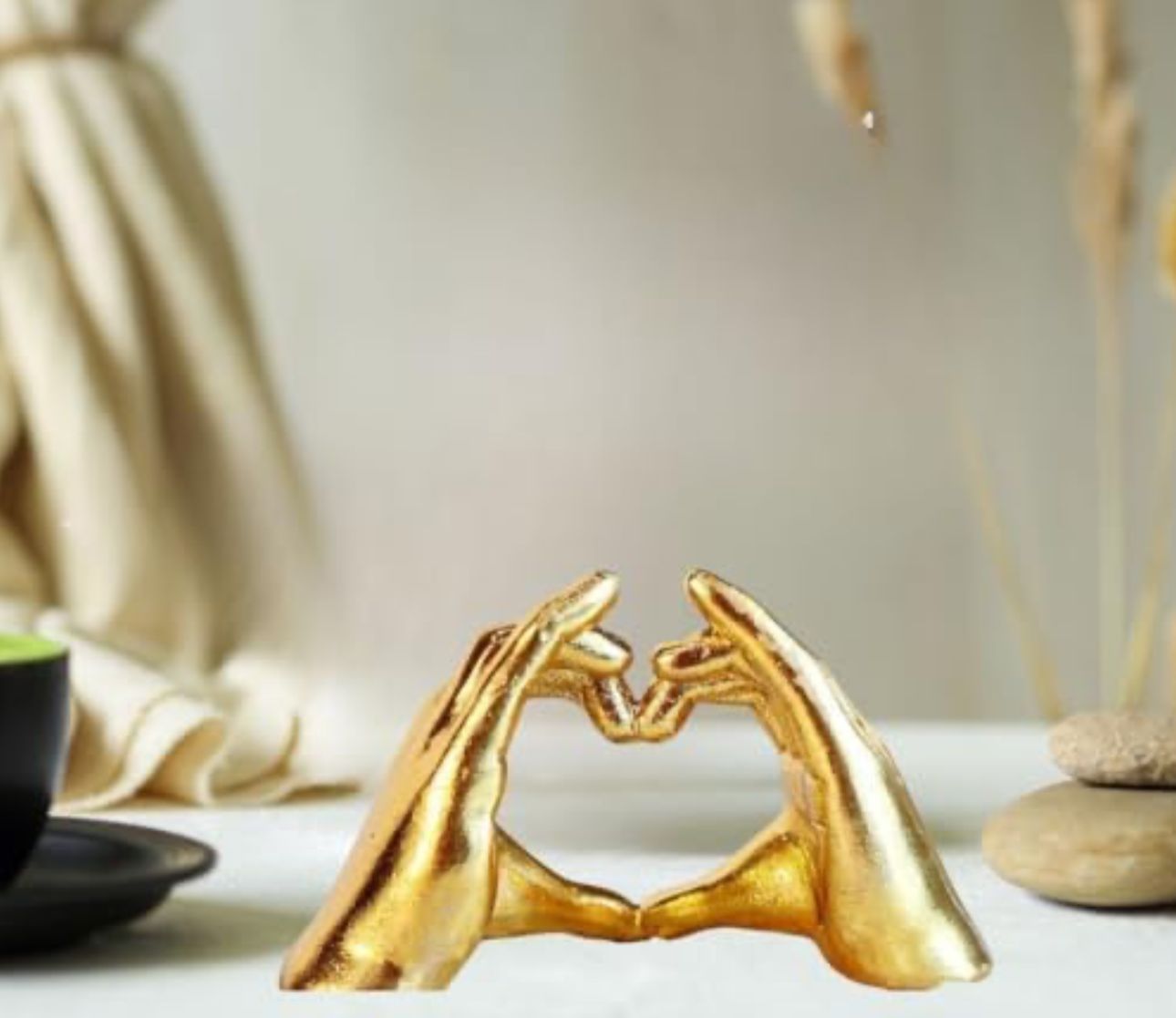 Golden Heart Shape Sculpture, Resin Showpiece in Munich