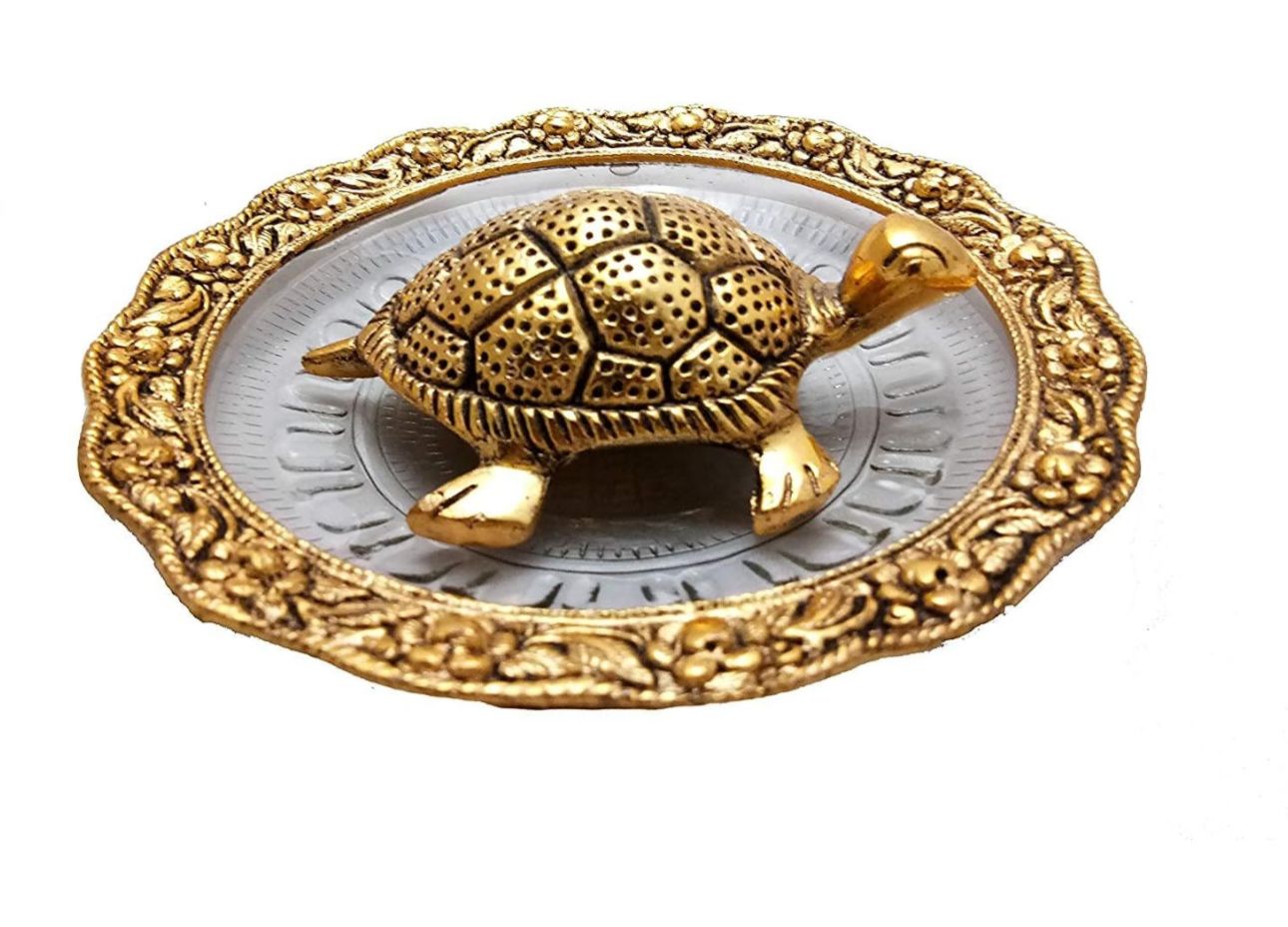Metal Feng Shui Golden Tortoise on Glass Plate - 5.5 inches in Germany
