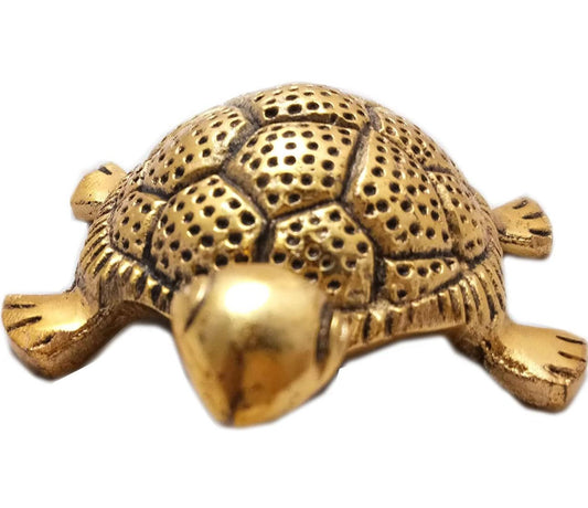 Metal Feng Shui Golden Tortoise on Glass Plate - 5.5 inches - Neha Couture Indian Fashion