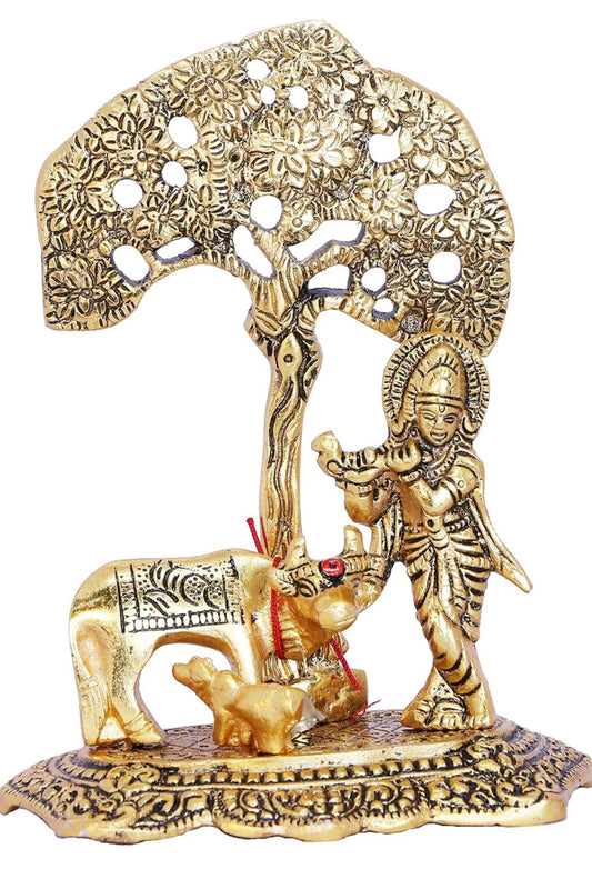 Home Decor & Gifts Metal Krishna With Cow - Neha Couture Indian Fashion