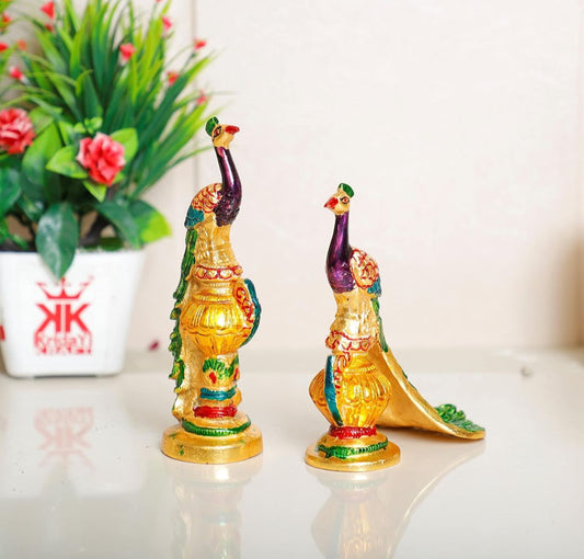 Metal Peacock Statue Multicolor Couple Pair Decorative - Neha Couture Indian Fashion