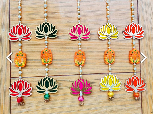 Wooden Ganesh Ji Lotus Hanging - Neha Couture Indian Fashion