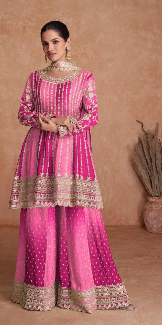Embroidered Chinon Chiffon Pakistani Suit in Pink in Germany