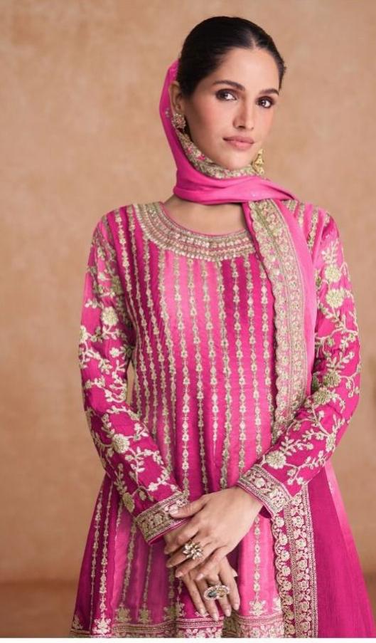 Embroidered Chinon Chiffon Pakistani Suit in Pink in Germany