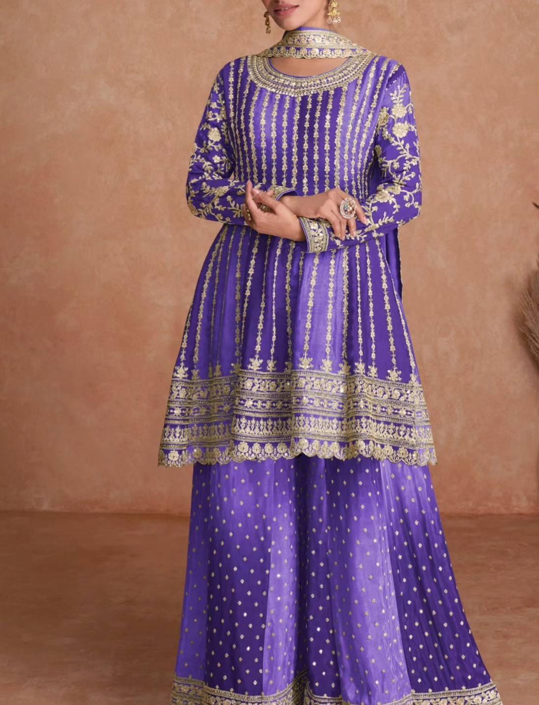 Embroidered Chinon Chiffon Pakistani Suit in purple in Munich
