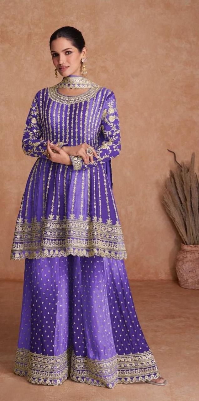 Embroidered Chinon Chiffon Pakistani Suit in purple in Munich