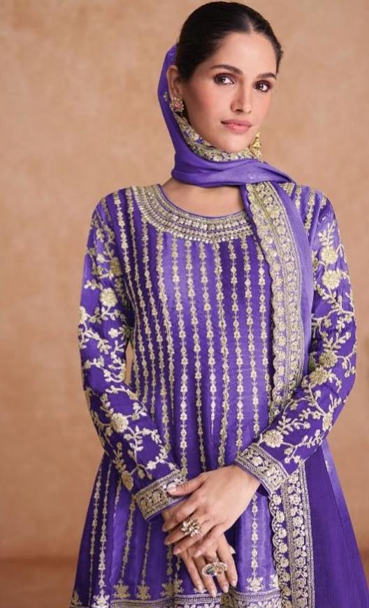 Embroidered Chinon Chiffon Pakistani Suit in purple in Munich