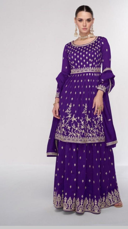 Premium Silk Embroiderd Work Sharara Suit With Dupatta