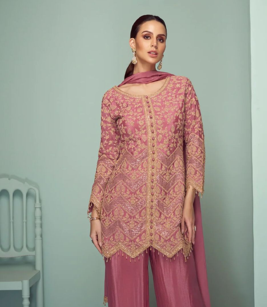 Dusty Pink Sharara Suit with Golden Embroidery in Berlin