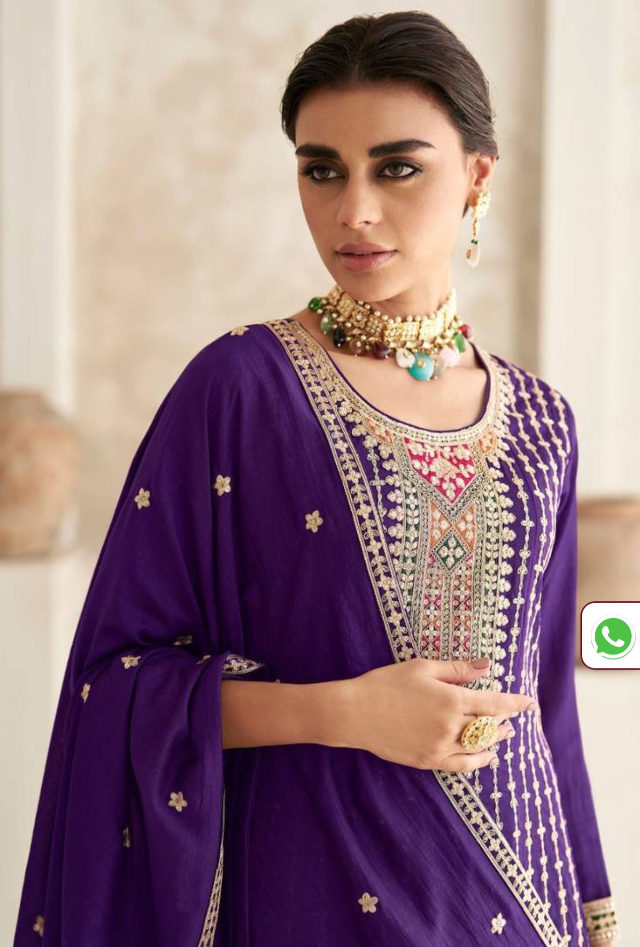 Chinnon Violet Purple Embroidered Frock Style Straight Pants Suit in Berlin