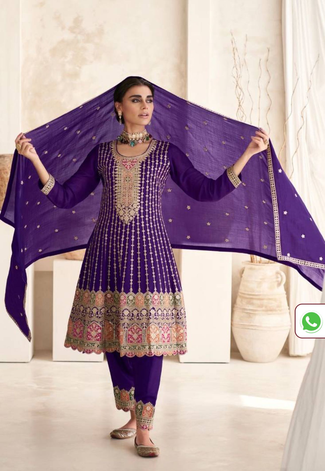 Chinnon Violet Purple Embroidered Frock Style Straight Pants Suit in Berlin