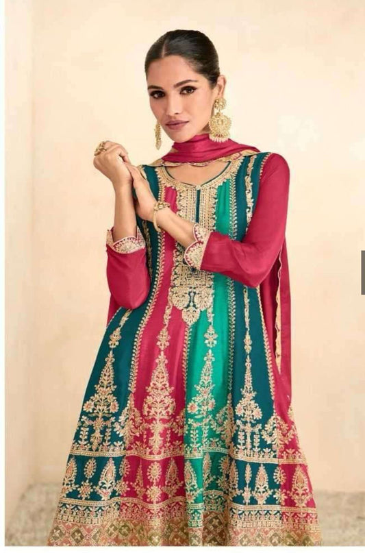 Designer Wedding Wear Latest Anarkali Style embroidery and fabric detail - Neha Couture Indian Fashion