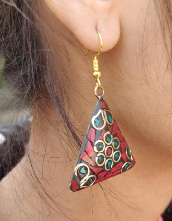 Afghani Laq Tibetan Triangle Shape Light W eight Partywear Earring in Germany