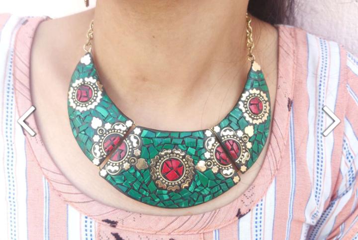 Afghani Boho Stylish Tibetan Green Golden Color Tibetan Partywear Necklace in Germany