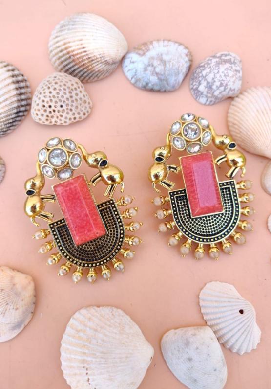 Premium Quality Kundan Stone Stud Hoop Earrings in Munich