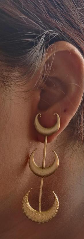 Golden Triple Layer Half Moon Design Earrings in Berlin