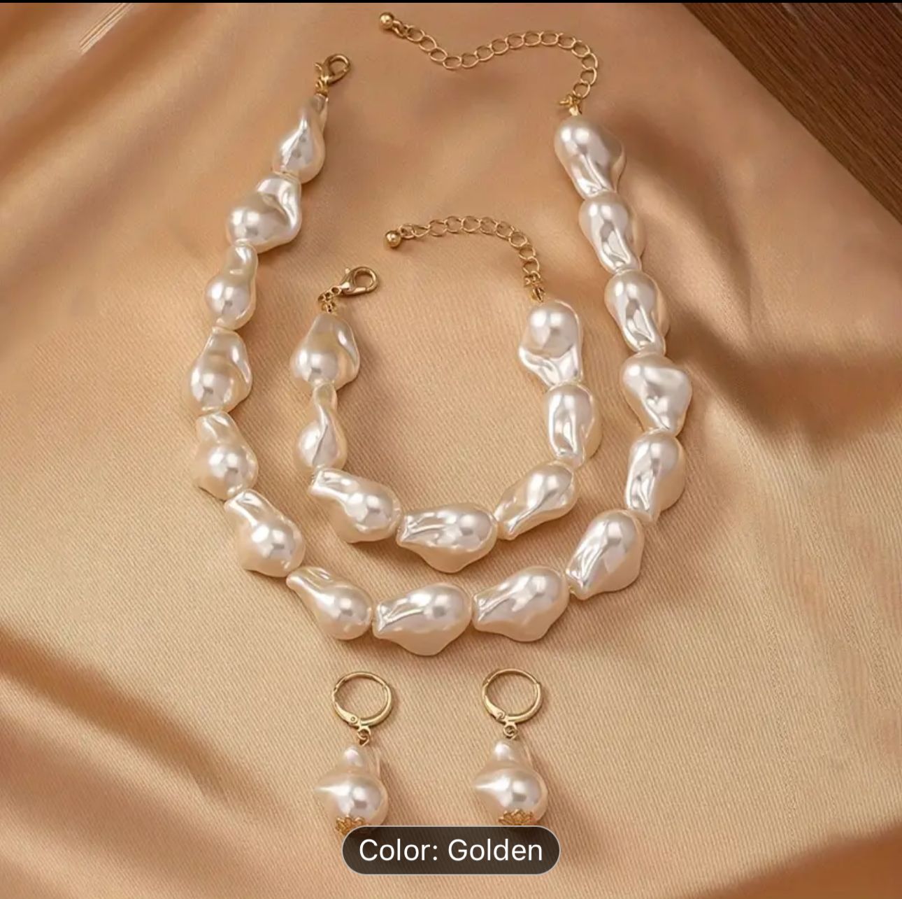 White Irrregular Shape Pearl Necklace with Earrings and Bracelet in Munich