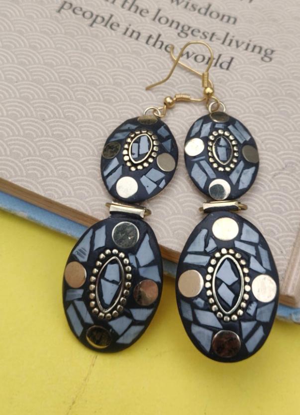 Afghani Lac Work, Tibetan Style Double Layer Oval Shape Earrings in Berlin
