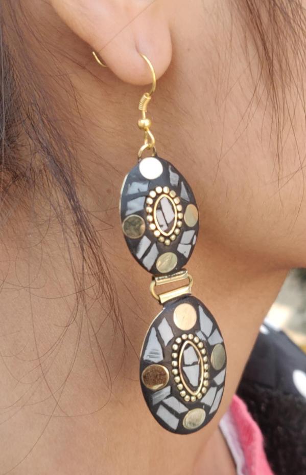 Afghani Lac Work, Tibetan Style Double Layer Oval Shape Earrings in Berlin