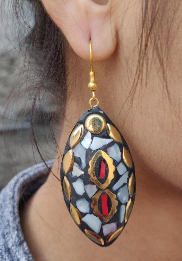 Drop Shape Multi Color Lac Tibetan Earring for Women and Girls.