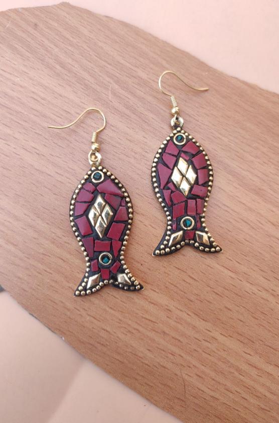 Brass Base Tibetan Earrings in Munich