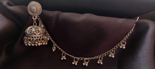 Silver Oxidized Stud Jhumka Earrings with Ghungroo Earchain for Women and Girls in Germany