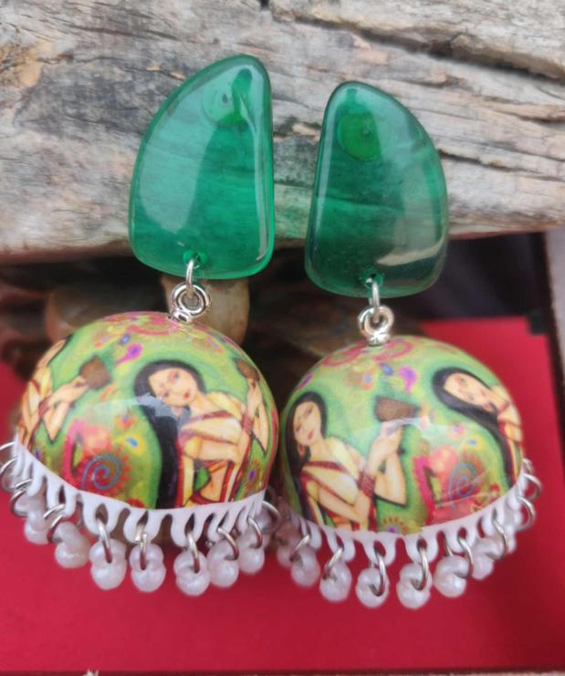 Meenakari Handcraftes Pearl Beaded Risin Stud Jhumka Earring in Germany