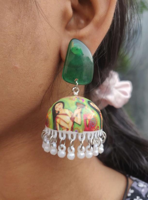 Meenakari Handcraftes Pearl Beaded Risin Stud Jhumka Earring in Germany