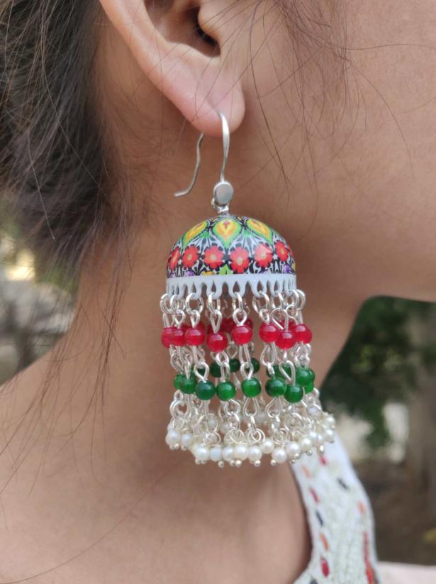 Handmade Handpainted Designer Meenakari Work Jhumki in Germany