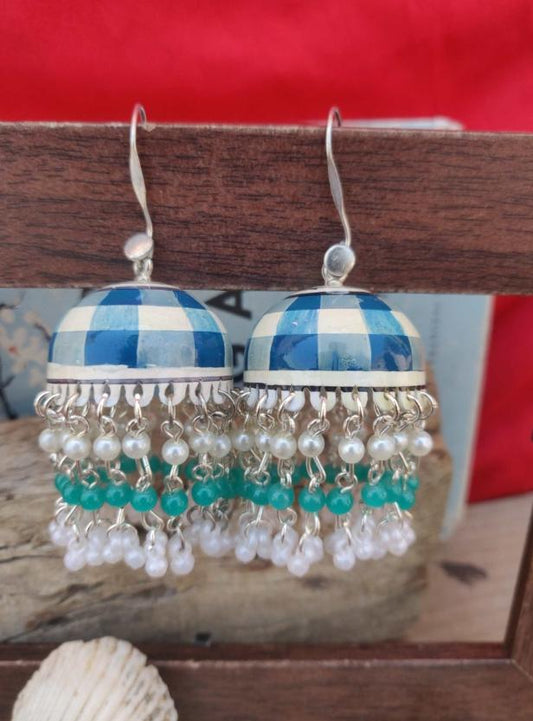 Handmade Handpainted Cheque Meenakari Work Jhumka in Germany