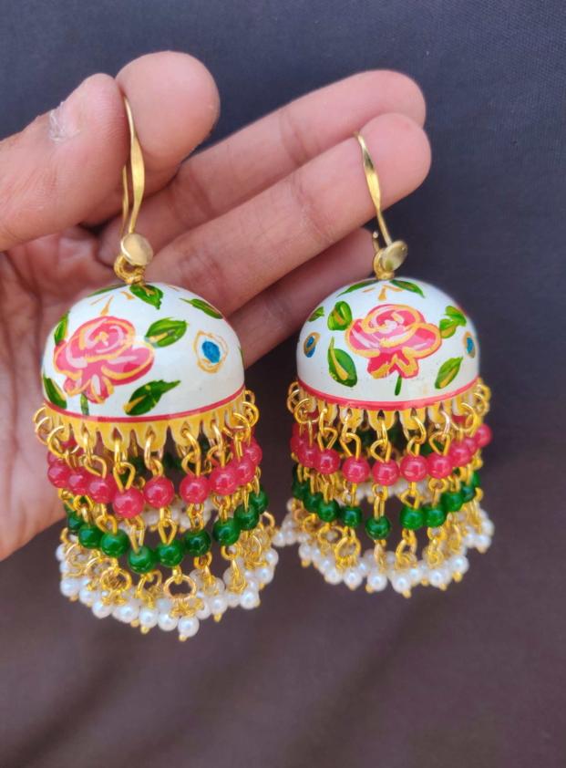Premium Quality Meenakari Work Bead Latkan Light Weight Jhumki in Munich