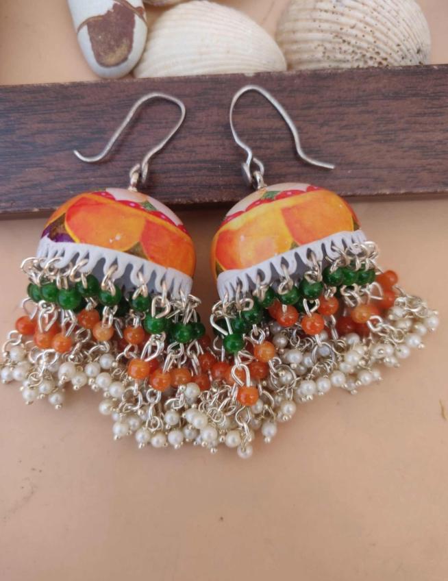 Premium Quality Meenakari Work Bead Latkan Light Weight Jhumki in Berlin