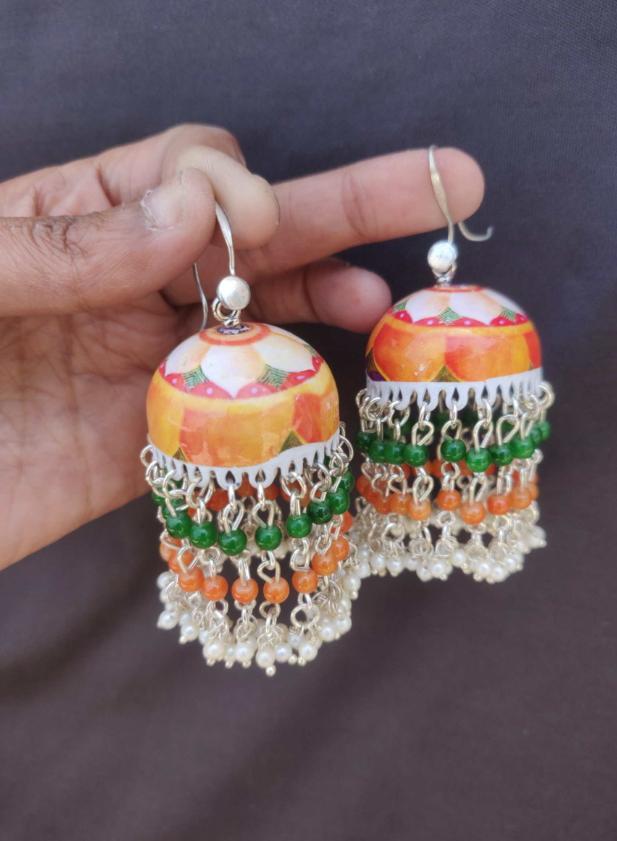 Premium Quality Meenakari Work Bead Latkan Light Weight Jhumki in Berlin