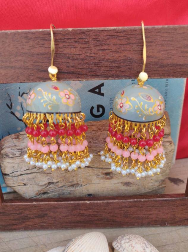 Premium Quality Meenakari Work Bead Latkan Light Weight Jhumki in Germany